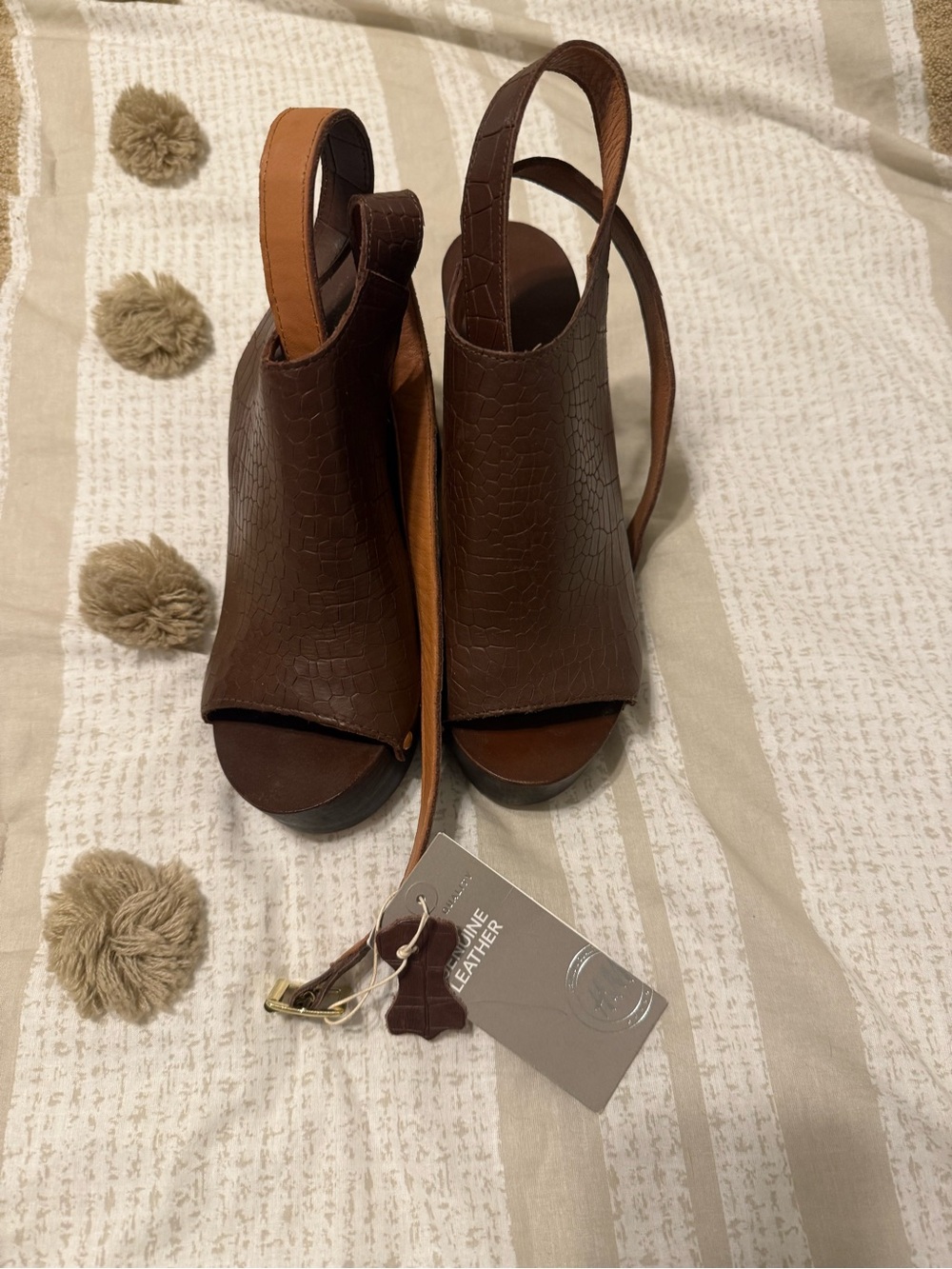 H&M Dark Brown Leather Peep-Toe Slingback Wedge Sandals